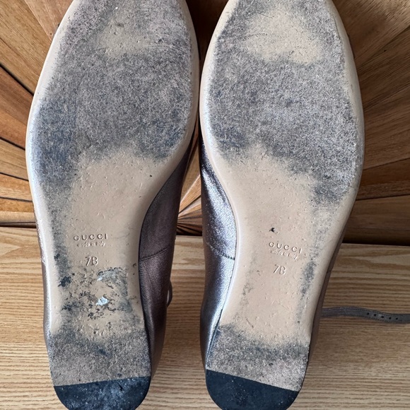 Gucci Horsebit Women 7B Ballet Flats Shoes Bronze Pewter Ankle Strap Mary Jane - Picture 7 of 11
